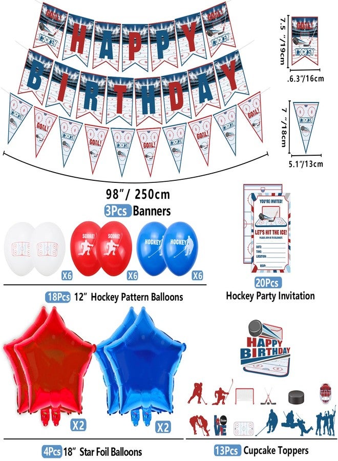 PTECDROTS 219Pcs Hockey Party Decorations - Hockey Plates, Napkins, Tablecloth, Banner, Cups, Hockey Balloon, Hockey Invitation, Cake Toppers Hockey Decorations for Party Sports Hockey Birthday Party Supplies - Image 3